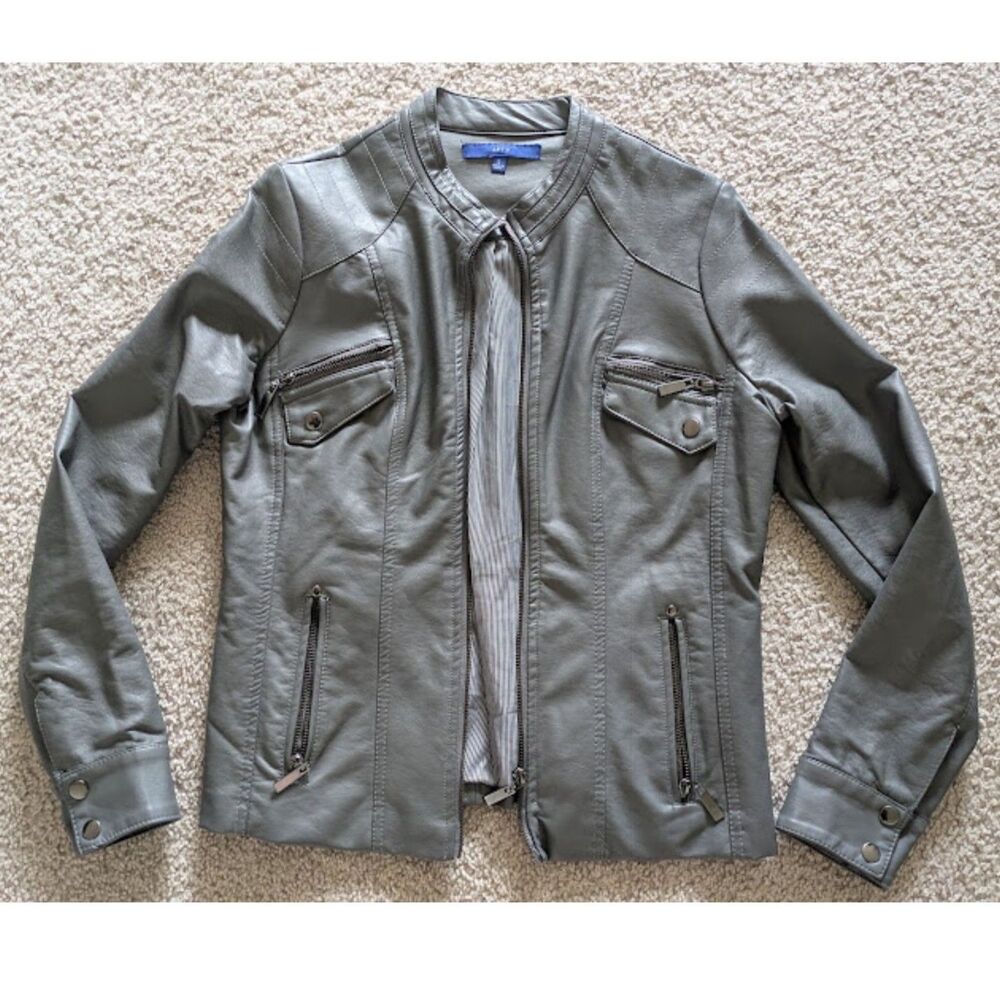 Apt 9. Gray Moto Jacket Vegan Leather Jacket Sz S
